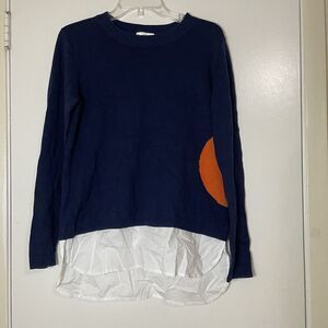 LISA TODD crew neck navy blue pullover abstract sweater size small